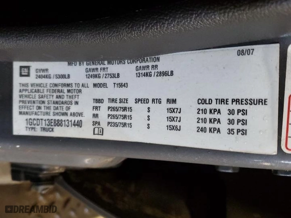 2008 Chevrolet Colorado LT w/1LT with VIN 1GCDT13E888131440, listed as a Copart auction lot 43040475 with 96,844 mi miles and Salvage Title. Bid and sale history available at carsss.com. Image 14.