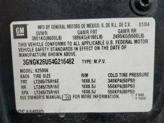 2004 Chevrolet Suburban LS with VIN 3GNGK26U54G216482, listed as a Copart auction lot 46129495 with 180,551 mi miles and Salvage Title. Bid and sale history available at carsss.com. Image 15.