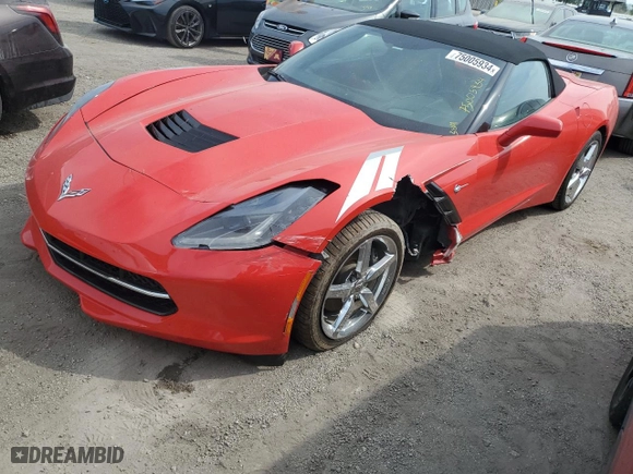 2014 Chevrolet Corvette Stingray 2LT with VIN 1G1YD3D7XE5130869, listed as a Copart auction lot 75005934 with 0 mi miles and Salvage Title. Bid and sale history available at carsss.com. Image 1.