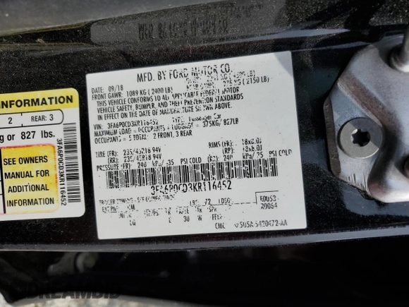 2019 Ford Fusion SEL with VIN 3FA6P0CD3KR116452, listed as a Copart auction lot 52957975 with 160,894 mi miles and Clean Title. Bid and sale history available at carsss.com. Image 13.