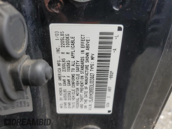 2003 Honda Element EX with VIN 5J6YH28553L003447, listed as a Copart auction lot 54413865 with 299,359 mi miles and Clean Title. Bid and sale history available at DreamBid. Image 13.
