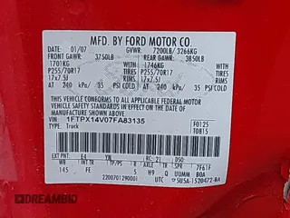 2007 Ford F-150 XLT with VIN 1FTPX14V07FA83135, listed as a IAAI auction lot 42065923 with 202,579 mi miles. Bid and sale history available at carsss.com. Image 9.