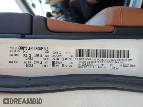 2012 Jeep Grand Cherokee Overland with VIN 1C4RJECT9CC237113, listed as a Copart auction lot 42208145 with 0 mi miles and Salvage Title. Bid and sale history available at carsss.com. Image 14.