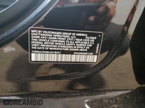 2020 Volkswagen Passat SE with VIN 1VWSA7A36LC018431, listed as a Copart auction lot 61619985 with 105,394 mi miles and Salvage title. Bid and sale history available at DreamBid. Image 13.