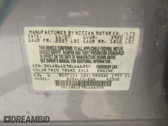 2008 Nissan Sentra S z VIN 3N1AB61E98L666254, wystawiony jako IAAI lot #42412586 z przebiegiem 197 876 mil mil oraz . Historia ofert i sprzedaży dostępna na DreamBid. Obrazek 9.