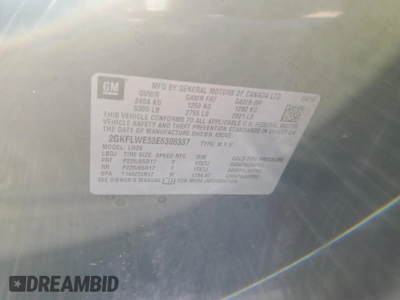 2014 GMC Terrain SLE with VIN 2GKFLWE33E6308337, listed as a Copart auction lot 82682294 with 87,832 mi miles and Salvage title. Bid and sale history available at DreamBid. Image 13.