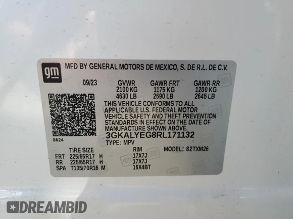 2024 GMC Terrain AT4 with VIN 3GKALYEG8RL171132, listed as a Copart auction lot 50176485 with 25,163 mi miles and Salvage Title. Bid and sale history available at DreamBid. Image 13.