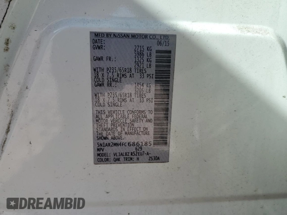 2015 Nissan Pathfinder SV with VIN 5N1AR2MN4FC686185, listed as a Copart auction lot 46862815 with 157,365 mi miles and Salvage Title. Bid and sale history available at carsss.com. Image 13.