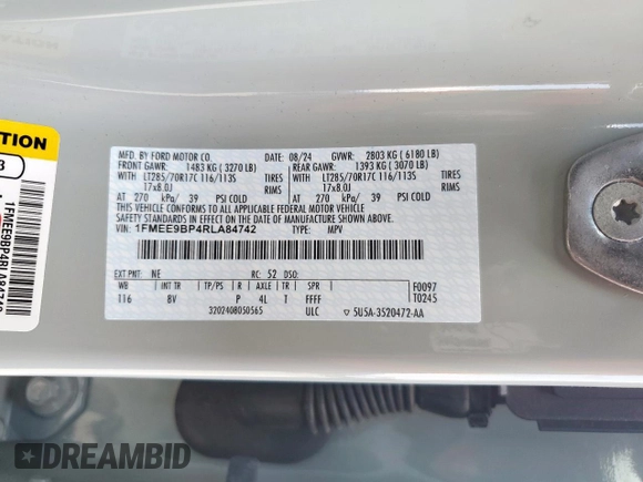 2024 Ford Bronco Badlands with VIN 1FMEE9BP4RLA84742, listed as a Copart auction lot 61963995 with 828 mi miles and Salvage title. Bid and sale history available at DreamBid. Image 13.
