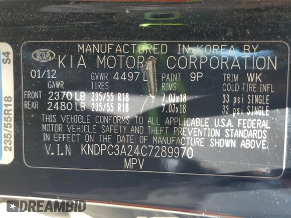 2012 Kia Sportage EX with VIN KNDPC3A24C7289970, listed as a Copart auction lot 59557675 with 326,729 mi miles and Clean title. Bid and sale history available at DreamBid. Image 13.