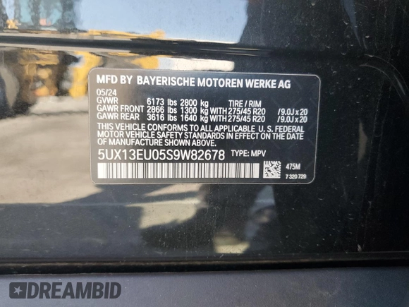 2025 BMW X5 sDrive40i with VIN 5UX13EU05S9W82678, listed as a Copart auction lot 49857255 with 9,901 mi miles and Salvage Title. Bid and sale history available at carsss.com. Image 14.