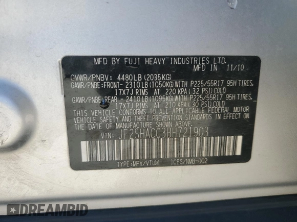 2011 Subaru Forester 2.5X Premium with VIN JF2SHACC3BH721903, listed as a Copart auction lot 43979245 with 175,212 mi miles and Salvage Title. Bid and sale history available at carsss.com. Image 13.