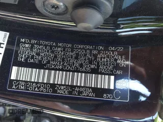 2022 Toyota Prius L Eco with VIN JTDKAMFU0N3176835, listed as a IAAI auction lot 41995548 with 47,945 mi miles and . Bid and sale history available at DreamBid. Image 9.