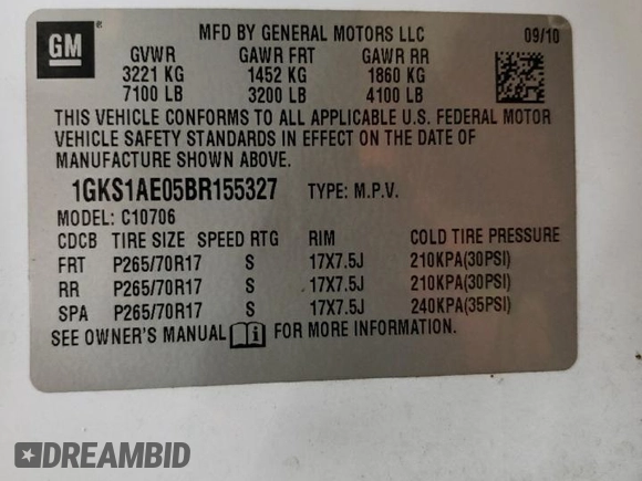 2011 GMC Yukon SLE with VIN 1GKS1AE05BR155327, listed as a Copart auction lot 68022994 with 0 mi miles and Non Repairable. Bid and sale history available at carsss.com. Image 13.