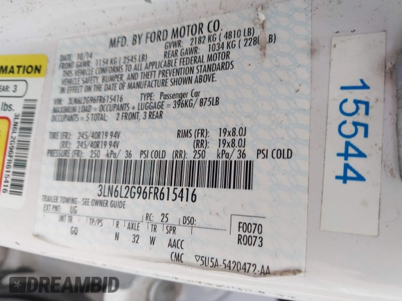 2015 Lincoln MKZ с VIN 3LN6L2G96FR615416, выставлен на аукционе IAAI как лот 41962610 с пробегом 61 265 миль миль и . История ставок и продаж доступна на DreamBid. Изображение 9.