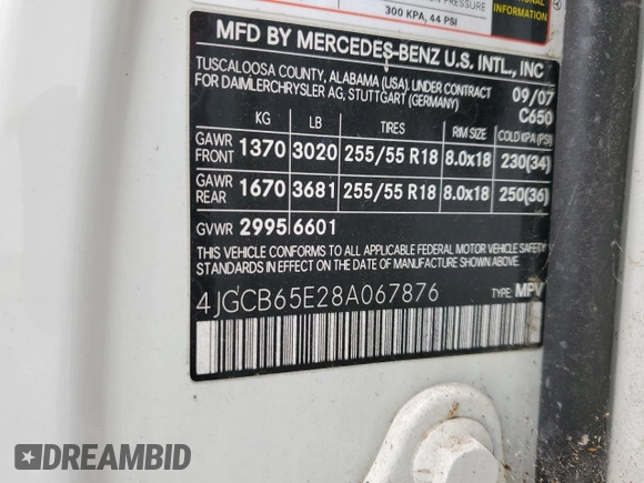 2008 Mercedes-Benz R 3.5L with VIN 4JGCB65E28A067876, listed as a Copart auction lot 48369845 with Not Provided miles and Salvage Title. Bid and sale history available at DreamBid. Image 14.