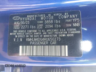 2024 Hyundai Elantra SEL with VIN KMHLM4DG4RU650273, listed as a IAAI auction lot 42192319 with 24,721 mi miles and . Bid and sale history available at DreamBid. Image 9.