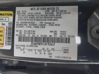 2020 Ford Fusion Titanium with VIN 3FA6P0K97LR192657, listed as a IAAI auction lot 42170258 with 87,696 mi miles and . Bid and sale history available at DreamBid. Image 9.