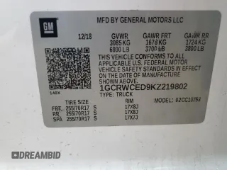 2019 Chevrolet Silverado 1500 LT with VIN 1GCRWCED9KZ219802, listed as a Copart auction lot 83620414 with Not Provided miles and Salvage Title. Bid and sale history available at DreamBid. Image 13.