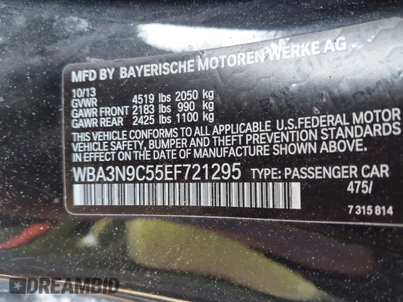 2014 BMW 4 Series 428i xDrive with VIN WBA3N9C55EF721295, listed as a IAAI auction lot 42139256 with 85,472 mi miles and . Bid and sale history available at carsss.com. Image 9.