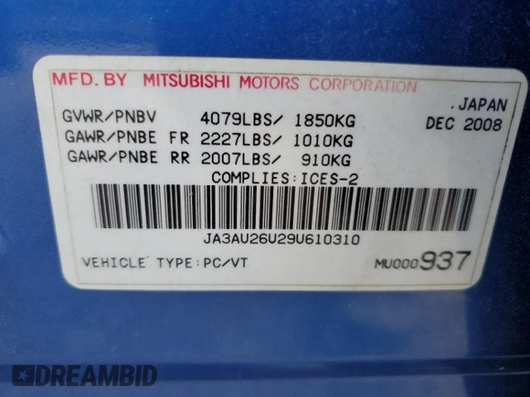 2009 Mitsubishi Lancer ES with VIN JA3AU26U29U610310, listed as a Copart auction lot 76558744 with 136,494 mi miles and Clean Title. Bid and sale history available at DreamBid. Image 12.