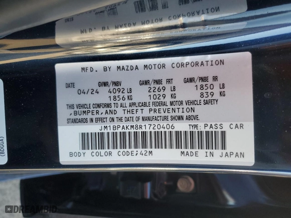 2024 Mazda Mazda3 Hatchback 2.5 S Select Sport with VIN JM1BPAKM8R1720406, listed as a Copart auction lot 46578015 with 4,451 mi miles and Salvage Title. Bid and sale history available at carsss.com. Image 12.
