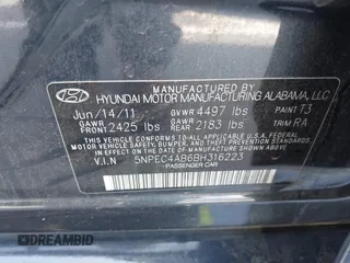 2011 Hyundai Sonata Limited with VIN 5NPEC4AB6BH316223, listed as a IAAI auction lot 42131687 with 170,605 mi miles and . Bid and sale history available at DreamBid. Image 9.