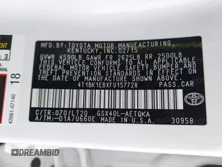 2015 Toyota Avalon Limited with VIN 4T1BK1EBXFU157728, listed as a IAAI auction lot 41551042 with 82,979 mi miles and . Bid and sale history available at DreamBid. Image 9.