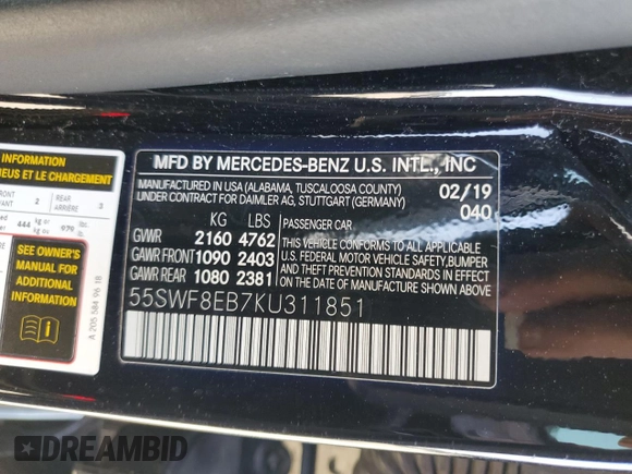 2019 Mercedes-Benz C 300 with VIN 55SWF8EB7KU311851, listed as a Copart auction lot 47290585 with 82,149 mi miles and Salvage Title. Bid and sale history available at carsss.com. Image 15.