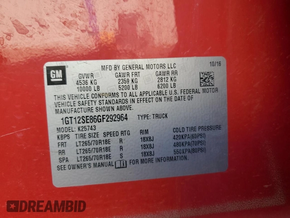 2016 GMC Sierra 2500HD SLE z VIN 1GT12SE86GF292964, wystawiony jako Copart lot #49299335 z przebiegiem 158 707 mil mil oraz Szkoda całkowita • Salvage title. Historia ofert i sprzedaży dostępna na DreamBid. Obrazek 14.