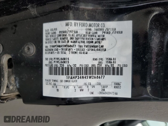 2005 Ford Focus S with VIN 1FAHP34N45W268677, listed as a Copart auction lot 51475915 with 100,397 mi miles and Salvage Title. Bid and sale history available at carsss.com. Image 14.