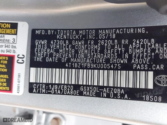 2019 Toyota Avalon XLE with VIN 4T1BZ1FB9KU005475, listed as a IAAI auction lot 41293798 with 111,630 mi miles. Bid and sale history available at carsss.com. Image 9.