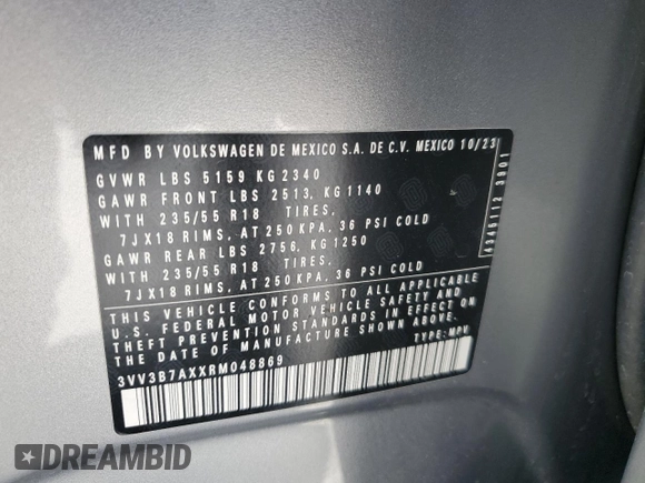 2024 Volkswagen Tiguan SE with VIN 3VV3B7AXXRM048869, listed as a Copart auction lot 56063825 with 30,881 mi miles and Clean title. Bid and sale history available at DreamBid. Image 14.
