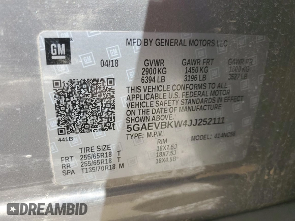 2018 Buick Enclave Premium with VIN 5GAEVBKW4JJ252111, listed as a Copart auction lot 63993644 with 123,002 mi miles and Salvage Title. Bid and sale history available at carsss.com. Image 13.