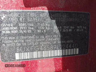 2009 BMW X6 z VIN 5UXFG43589L224440, wystawiony jako IAAI lot #42380657 z przebiegiem 57 345 mil mil oraz . Historia ofert i sprzedaży dostępna na DreamBid. Obrazek 9.