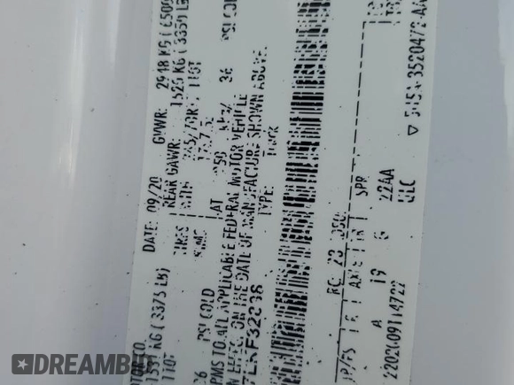 2020 Ford F-150 XL with VIN 1FTEX1CP7LKF32838, listed as a Copart auction lot 60118265 with Not provided miles and Non repairable. Bid and sale history available at DreamBid. Image 12.