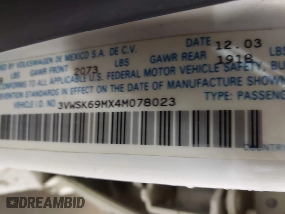 2004 Volkswagen Jetta GLS z VIN 3VWSK69MX4M078023, wystawiony jako IAAI lot #41198138 z przebiegiem 153 830 mil mil oraz . Historia ofert i sprzedaży dostępna na DreamBid. Obrazek 9.