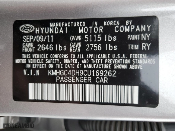 2012 Hyundai Genesis 5.0L with VIN KMHGC4DH9CU169262, listed as a Copart auction lot 80019364 with 0 mi miles and Non Repairable. Bid and sale history available at carsss.com. Image 13.