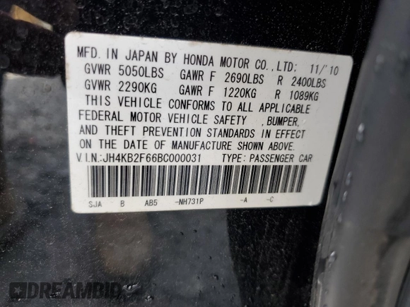 2011 Acura RL Technology with VIN JH4KB2F66BC000031, listed as a Copart auction lot 79161954 with 136,089 mi miles and Salvage Title. Bid and sale history available at DreamBid. Image 13.