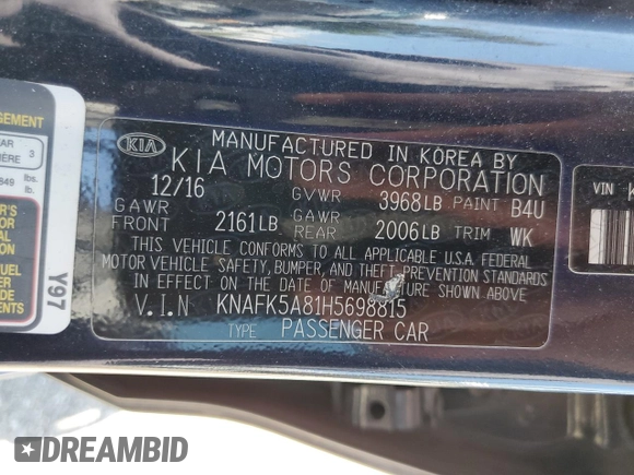 2017 Kia Forte LX with VIN KNAFK5A81H5698815, listed as a Copart auction lot 70346154 with 96,945 mi miles and Salvage Title. Bid and sale history available at carsss.com. Image 14.