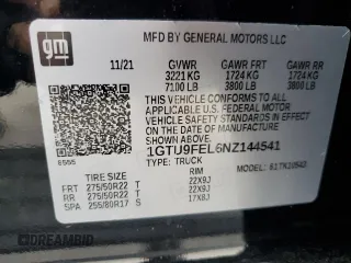 2022 GMC Sierra 1500 Limited Denali with VIN 1GTU9FEL6NZ144541, listed as a Copart auction lot 45967565 with 55,444 mi miles and Salvage Title. Bid and sale history available at carsss.com. Image 14.