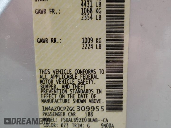2016 Nissan LEAF S with VIN 1N4AZ0CP2GC309955, listed as a Copart auction lot 53639905 with 50,912 mi miles and Clean title. Bid and sale history available at DreamBid. Image 12.