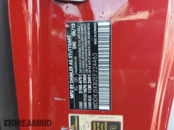 2014 Mercedes-Benz E 350 with VIN WDDKJ5KB2EF224463, listed as a Copart auction lot 57806985 with 69,980 mi miles and Salvage title. Bid and sale history available at DreamBid. Image 12.