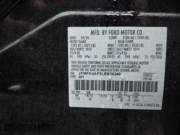 2020 Ford Edge ST z VIN 2FMPK4AP5LBB36246, wystawiony jako IAAI lot #41842938 z przebiegiem 55 780 mil mil oraz . Historia ofert i sprzedaży dostępna na DreamBid. Obrazek 9.