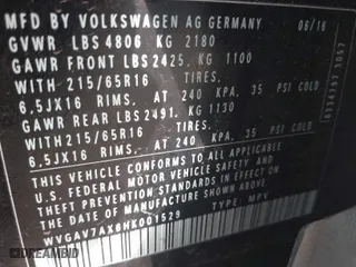 2017 Volkswagen Tiguan S with VIN WVGAV7AX6HK001529, listed as a IAAI auction lot 41737234 with 48,365 mi miles. Bid and sale history available at carsss.com. Image 9.