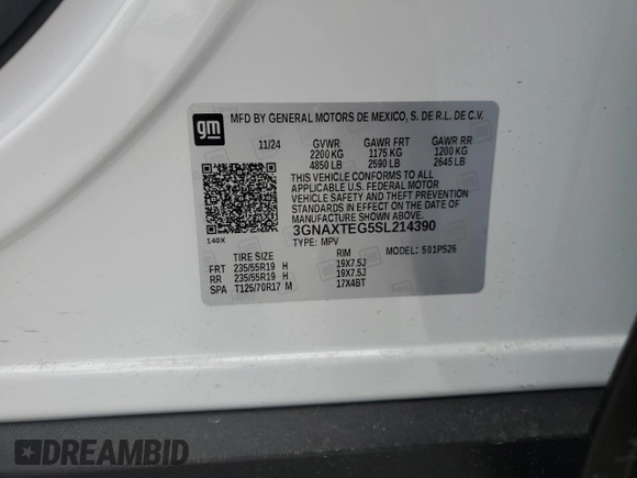 2025 Chevrolet Equinox AWD RS z VIN 3GNAXTEG5SL214390, wystawiony jako Copart lot #57106575 z przebiegiem 5 775 mil mil oraz Szkoda całkowita • Salvage title. Historia ofert i sprzedaży dostępna na DreamBid. Obrazek 13.