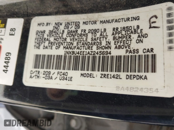 2010 Toyota Corolla z VIN 1NXBU4EE1AZ245694, wystawiony jako IAAI lot #41971304 z przebiegiem 216 468 mil mil oraz . Historia ofert i sprzedaży dostępna na DreamBid. Obrazek 9.