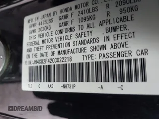 2012 Acura TSX with VIN JH4CU2F42CC022218, listed as a IAAI auction lot 41981143 with 166,783 mi miles and . Bid and sale history available at DreamBid. Image 9.