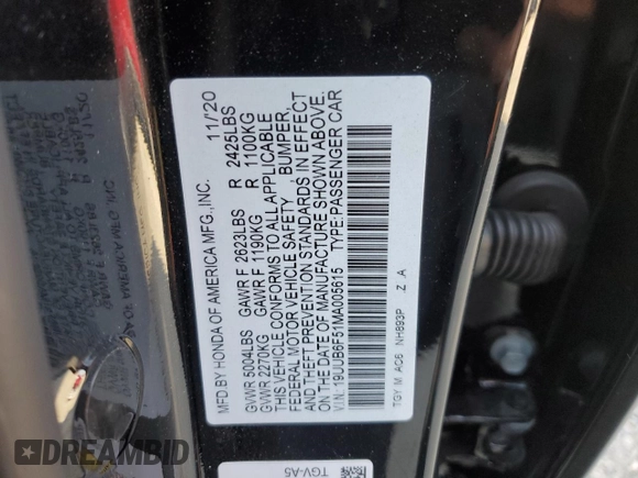 2021 Acura TLX w/A-Spec Package with VIN 19UUB6F51MA005615, listed as a Copart auction lot 43466925 with 54,063 mi miles and Salvage Title. Bid and sale history available at carsss.com. Image 13.