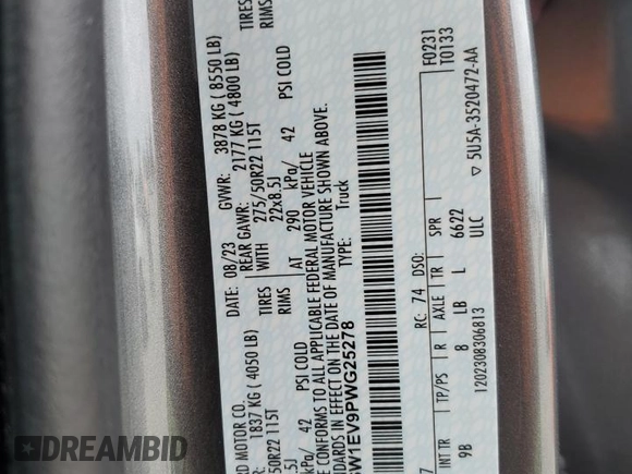 2023 Ford F-150 Lightning Pro with VIN 1FT6W1EV9PWG25278, listed as a Copart auction lot 60293095 with 24,450 mi miles and Salvage title. Bid and sale history available at DreamBid. Image 13.
